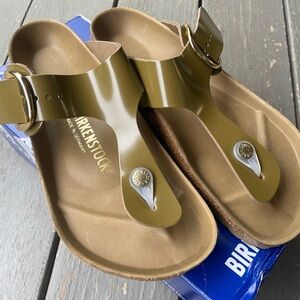 Birkenstock Gizeh Big Buckle High-Shine Mud Green #1024273 size 38